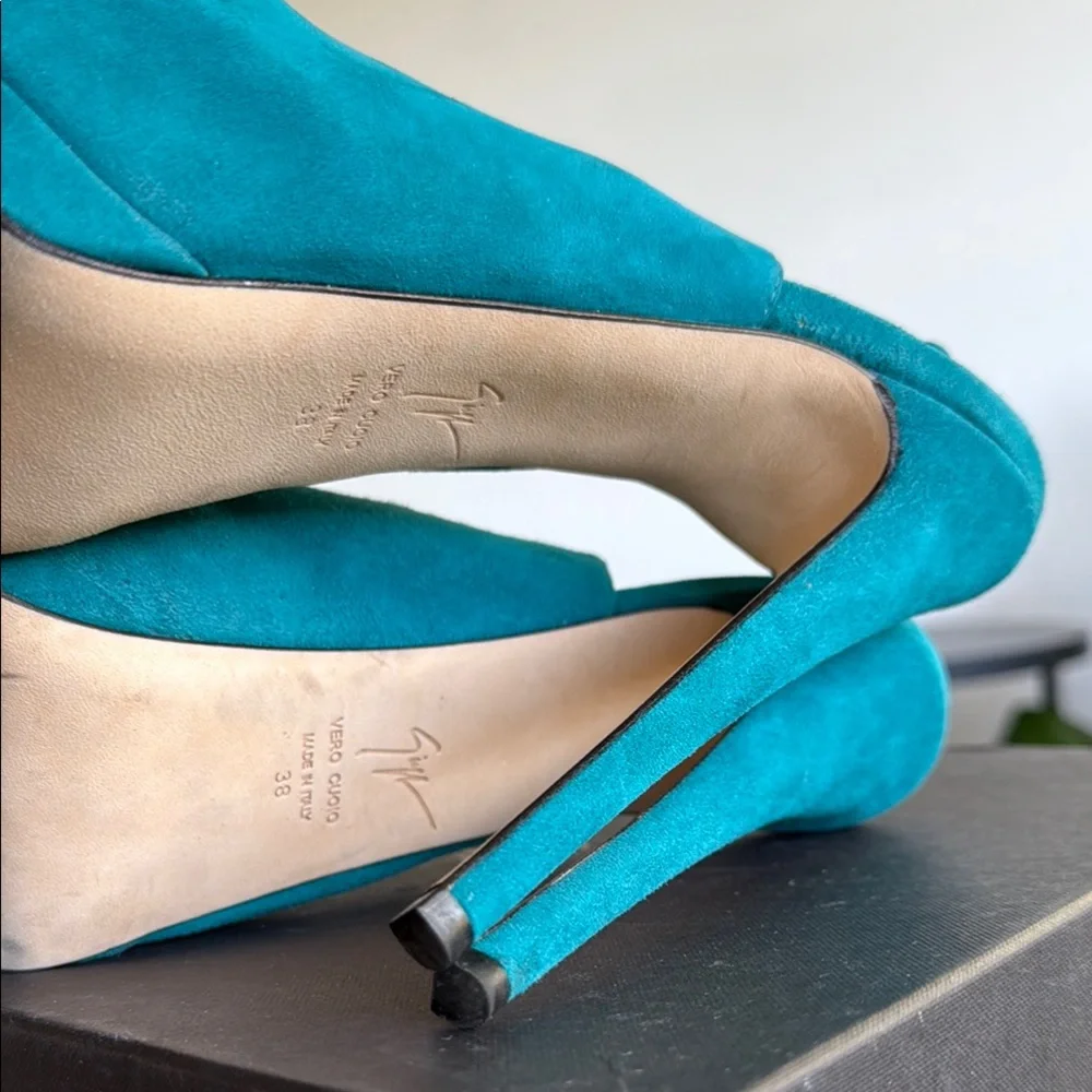 Giuseppe Zanotti Turquoise Peep-Toe Heels - Picture 7 of 12